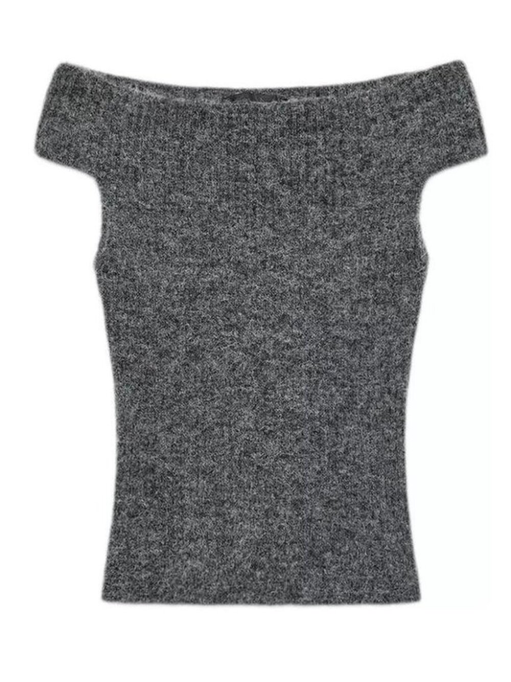 Zara Women's Anthracite Grey Off The Shoulder Rib Knit Top, Size S